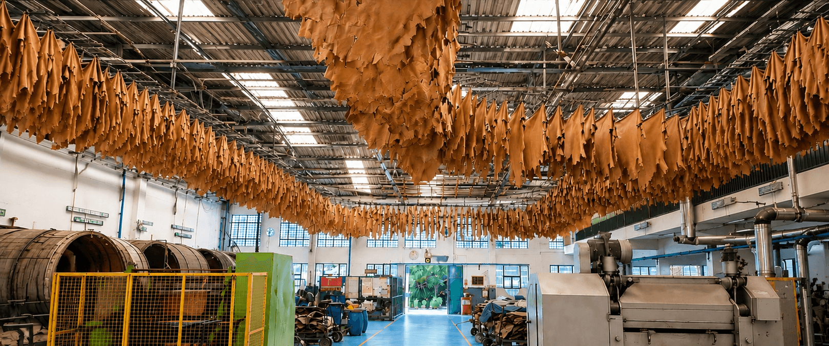 Hides drying at the in-house tannery